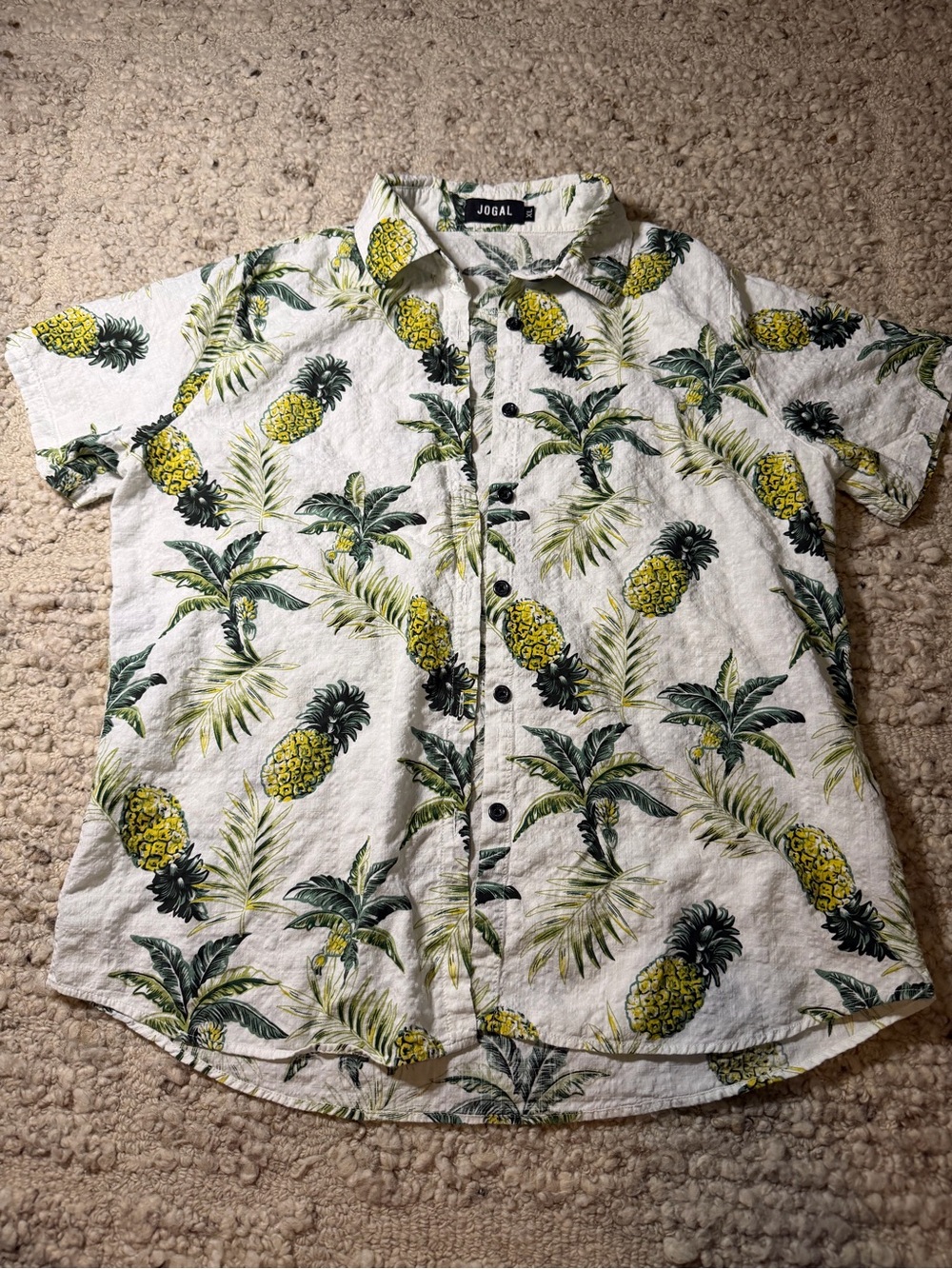 Jogal White Pineapple Print Short-Sleeve Shirt